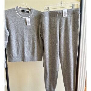NWT Ralph Lauren 100% Cashmere Sweater & Jogger Set Gray Luxury Lounge Outfit S